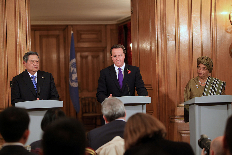 Indonesian President Yudhoyono, British Prime Minister David Cameron and Liberian President Johnson Sirleaf at the opening of the High Level Panel on the Post 2015 Development Agenda. Source: Foreign & Commonwealth Office/Patrick Tsui