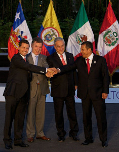 The presidents of Mexico, Colombia, Chile and Peru at a Pacific Alliance Summit in Santiago de Chile. Courtesy of PresidenciaMX 2012-2018, via Wikimedia Commons