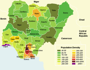 The population density of Nigeria's 36 states. Photo Source: By Marcel Krüger via Wikimedia Commons