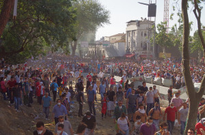 Protests in Taksim square, Istanbul 2013 that all started with controversy over construction in Gezi Park and led to the violent government crackdown, courtesy of Alan Hilditch on flickr commons