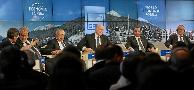 Najib Mikati (center) 'Transformations in the Arab World' at the Annual Meeting 2013 of the World Economic Forum in Davos, Switzerland, January 25, 2013