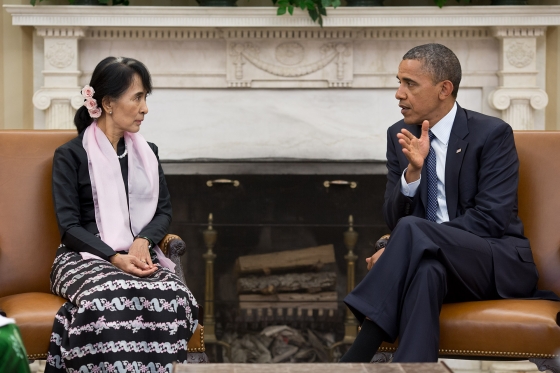 Barack Obama meets with Aung San Suu Kyi. Official White House Photo by Pete Souza, via Wikimedia Commons