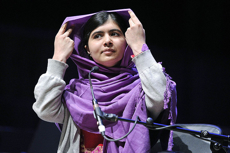 Malala Yousafzai at the WOW 2014 festival in London; photo through Wiki Commons: https://commons.wikimedia.org/wiki/File:Malala_Yousafzai_-_13008190293.jpg