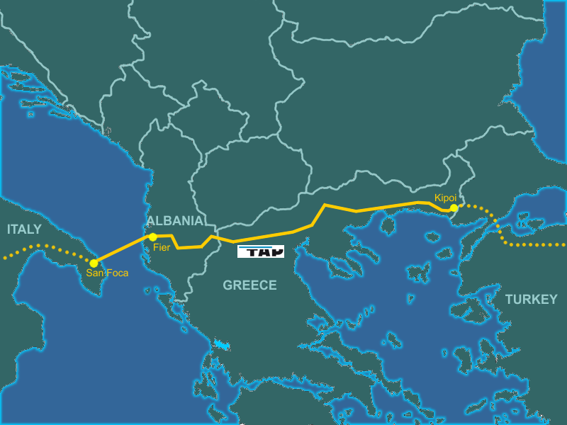 Trans Adriatic Gas Pipeline Map, Genti77 via Wikicommons