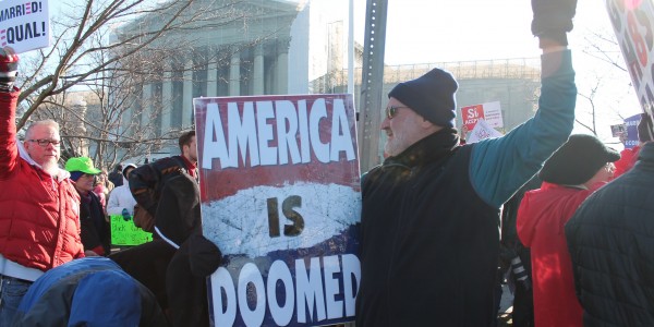 Protestors outside the Supreme Court of the United States invoke the rhetoric of an existential threat posed to the United States (Courtesy of Elvert Barnes under Creative Commons Licence)
