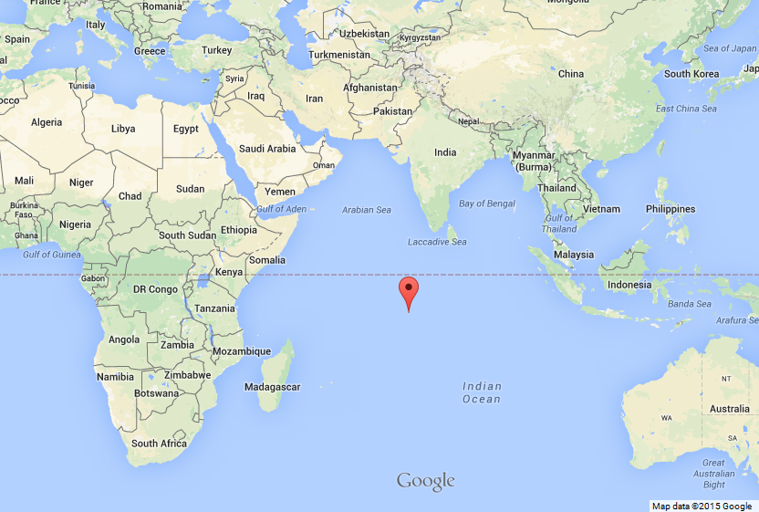 Strategic Location of Diego Garcia in Indian Ocean via Google Maps