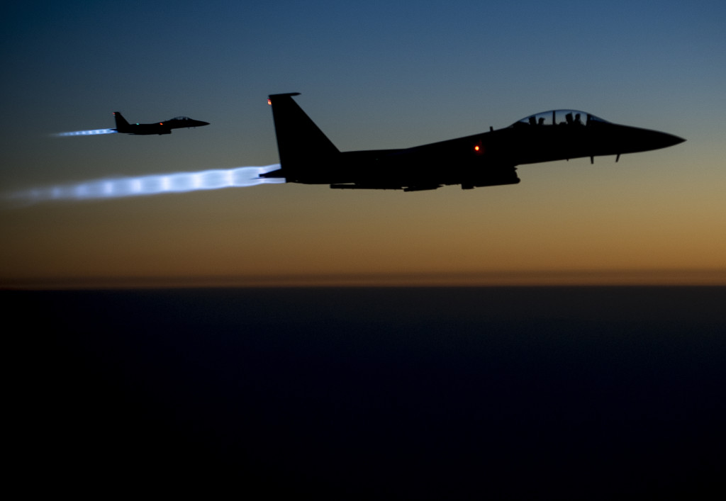 U.S. Air Force F-15E Strike Eagle aircraft fly over northern Iraq Sept. 23, 2014- US Department of Defence via Wikimedia Commons